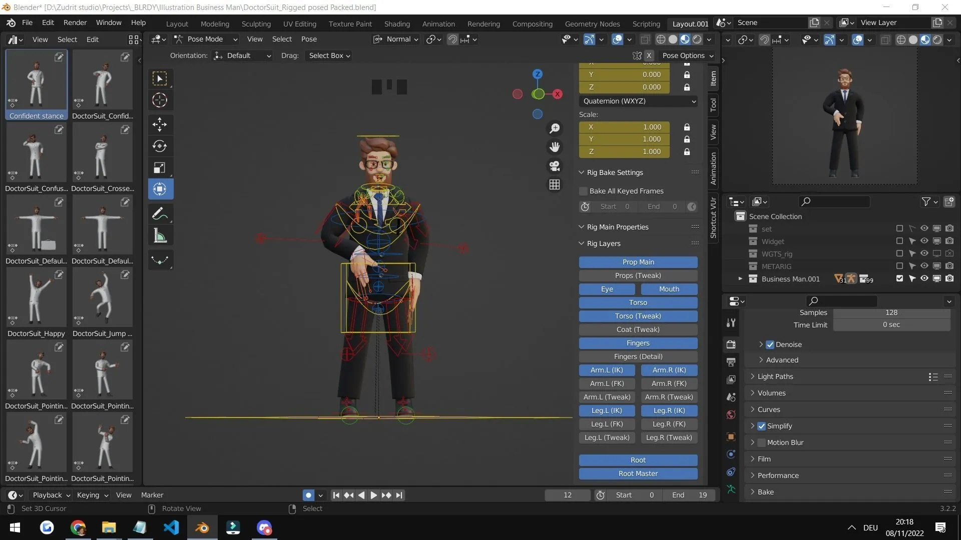 Business Man Character - Rigged 3D Character in Blender with Rigify rigging system